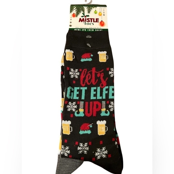 Let’s get Elfed Up Men’s Funny Christmas Socks 2 Pairs - Picture 1 of 3